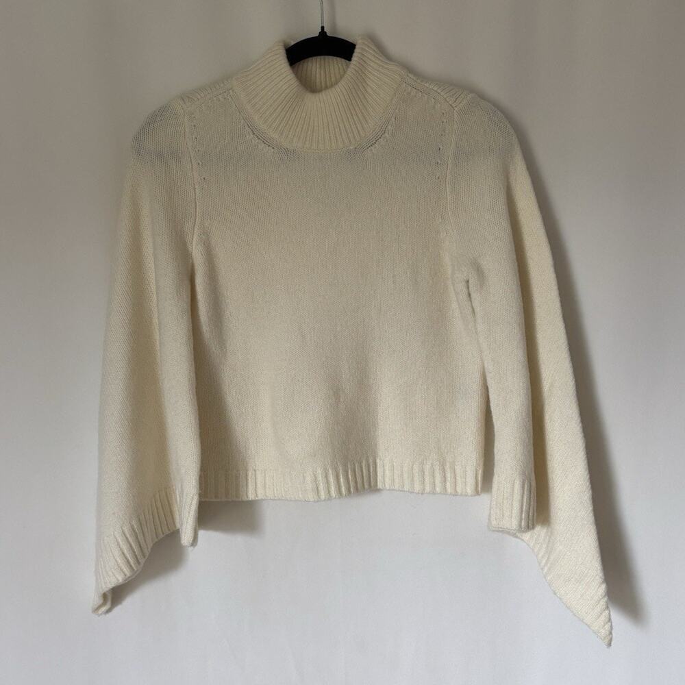 Moth Anthropology Sweater Small Cream Wool Blend Mock Crop